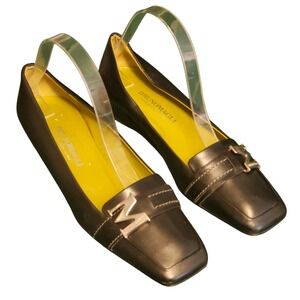 Bruno Magli Women Sz 6.5 B Black Leather Loafer Heels Made in Italy Pumps Casual